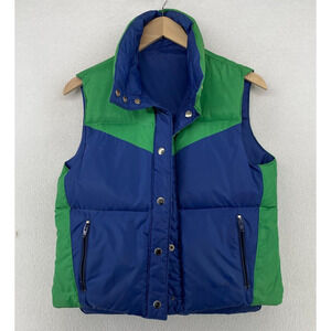 PAPPAGALLO Vest Womens S Reversible Down Puffer Insulated Snap Front Blue Green